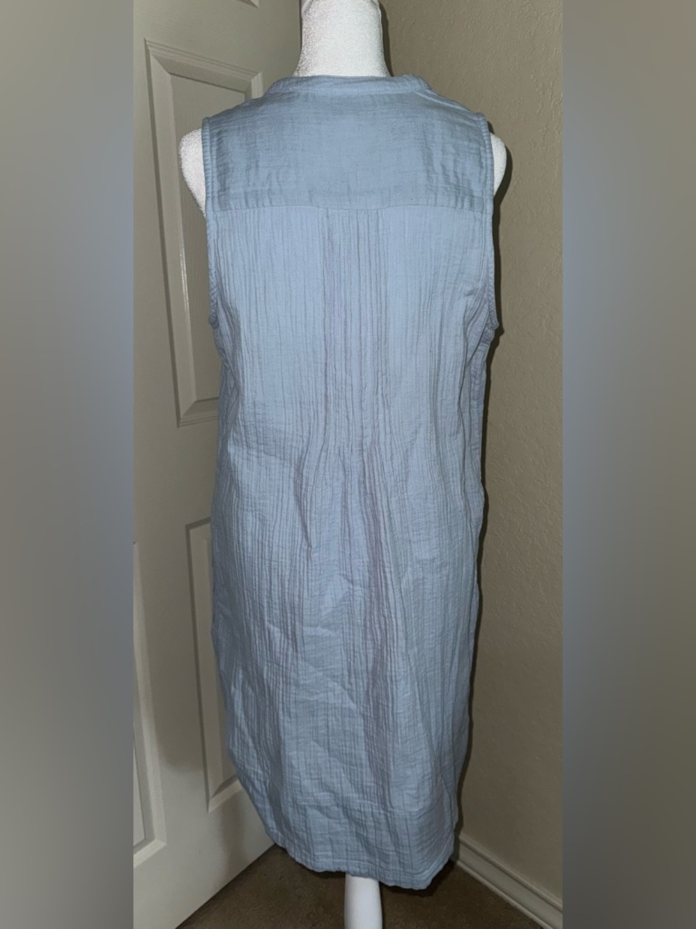 EUC Quince 100% Organic Cotton Gauze Sleeveless Swing Dress Ocean Breeze Small - Picture 2 of 7